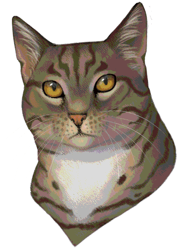 painted bust of a brown tabby cat